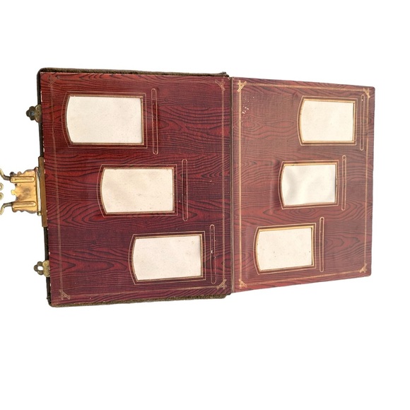 Antique Victorian Wood Leather Album Cherubs Ormolu Latch Accents Cabinet Cards - Picture 16 of 16